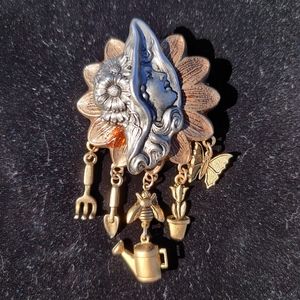 Vintage Gold and Silver Garden Lady Brooch